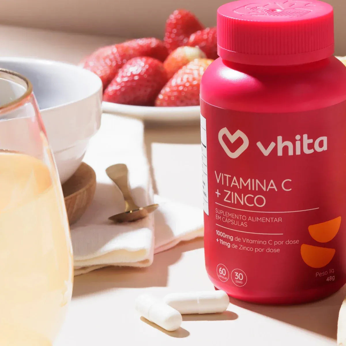 Vitamina C com Zinco: 60 cápsulas de 1000mg - Zero Calorias
