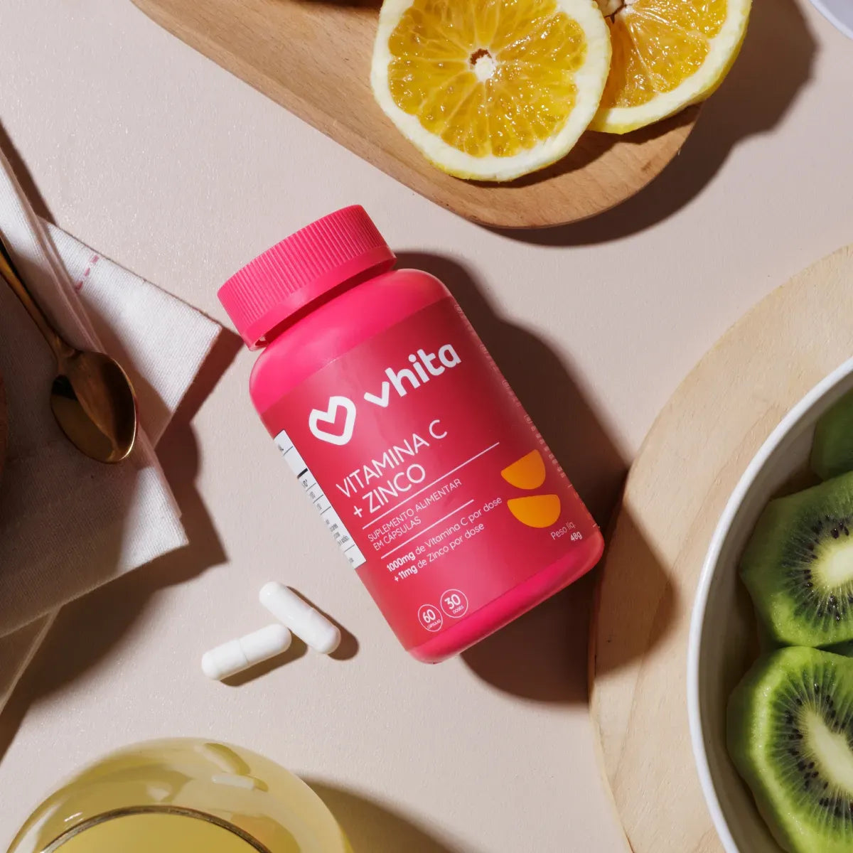 Vitamina C com Zinco: 60 cápsulas de 1000mg - Zero Calorias