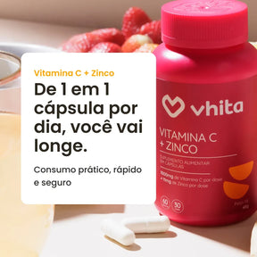 Vitamina C com Zinco: 60 cápsulas de 1000mg - Zero Calorias